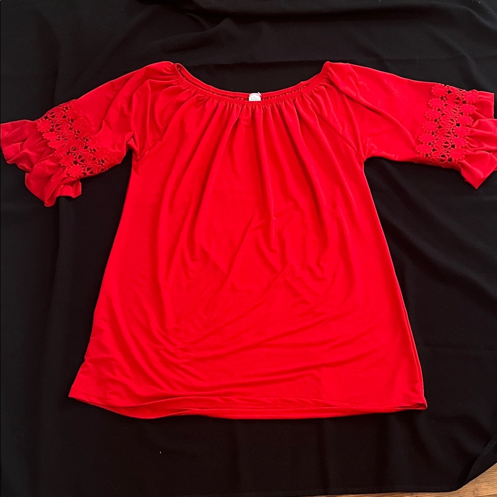 WinWin Vibrant Red Blouse with Lace Sleeves